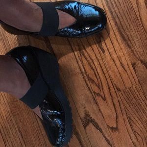Fly London Yale patent leather black wedges